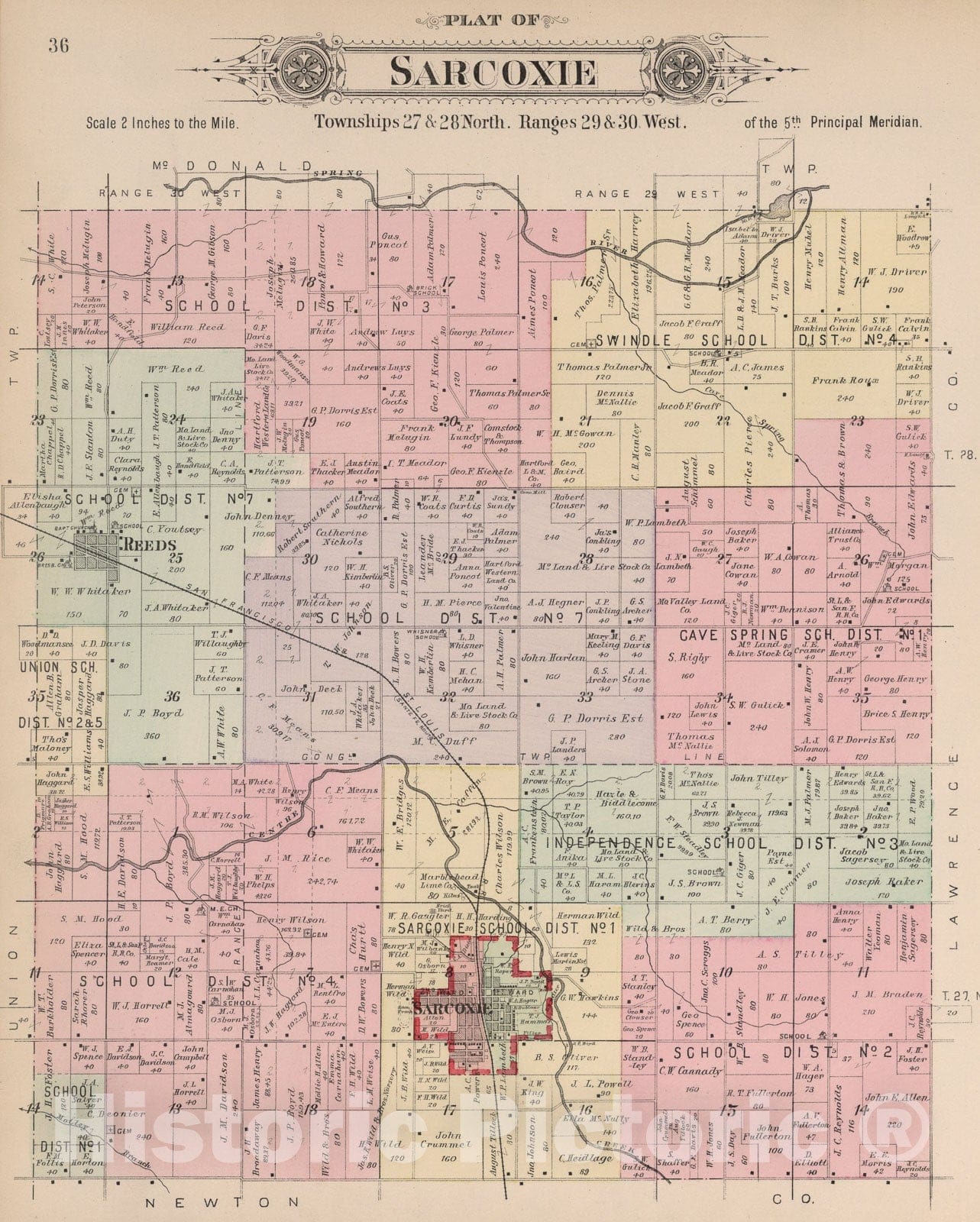 Historic Map : Plat of Sarcoxie, Missouri., 1895, Vintage Wall Art