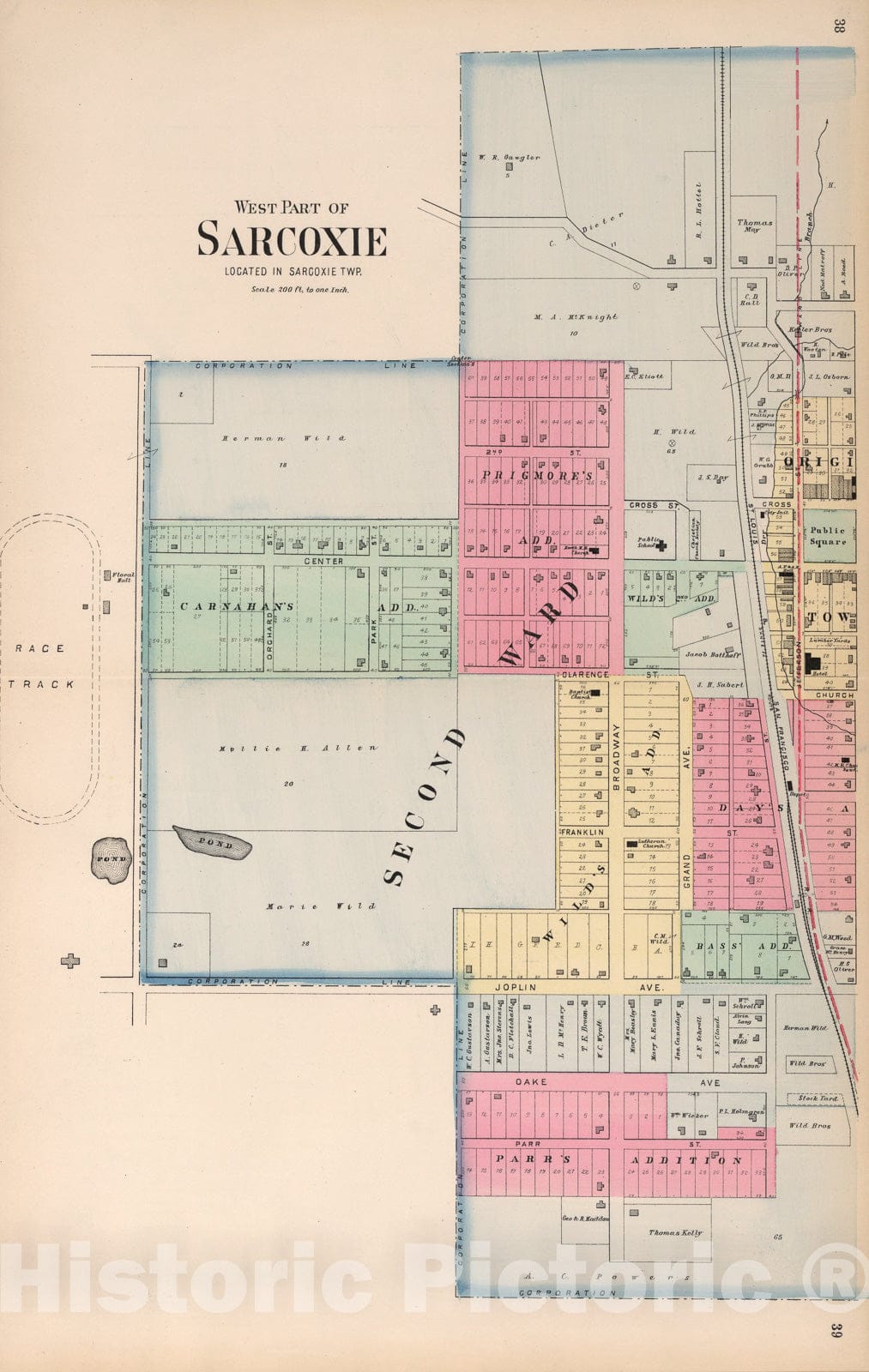Historic Map : West Part of Sarcoxie, Missouri., 1895, Vintage Wall Art