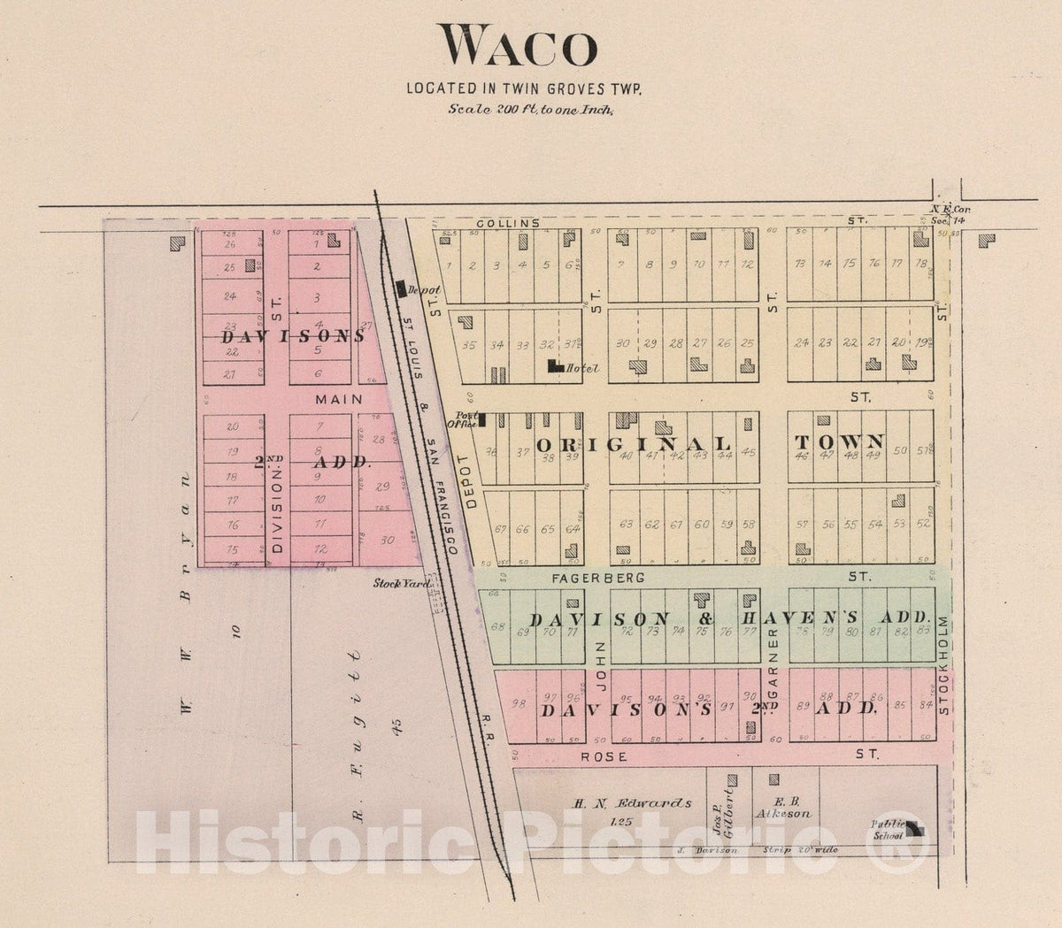 Historic Map : Waco, Missouri., 1895, Vintage Wall Art