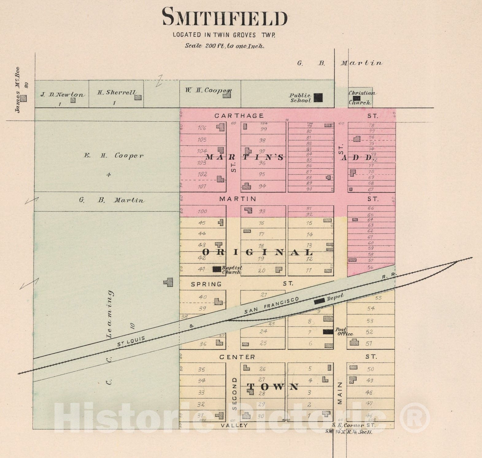 Historic Map : Smithfield, Missouri., 1895, Vintage Wall Art