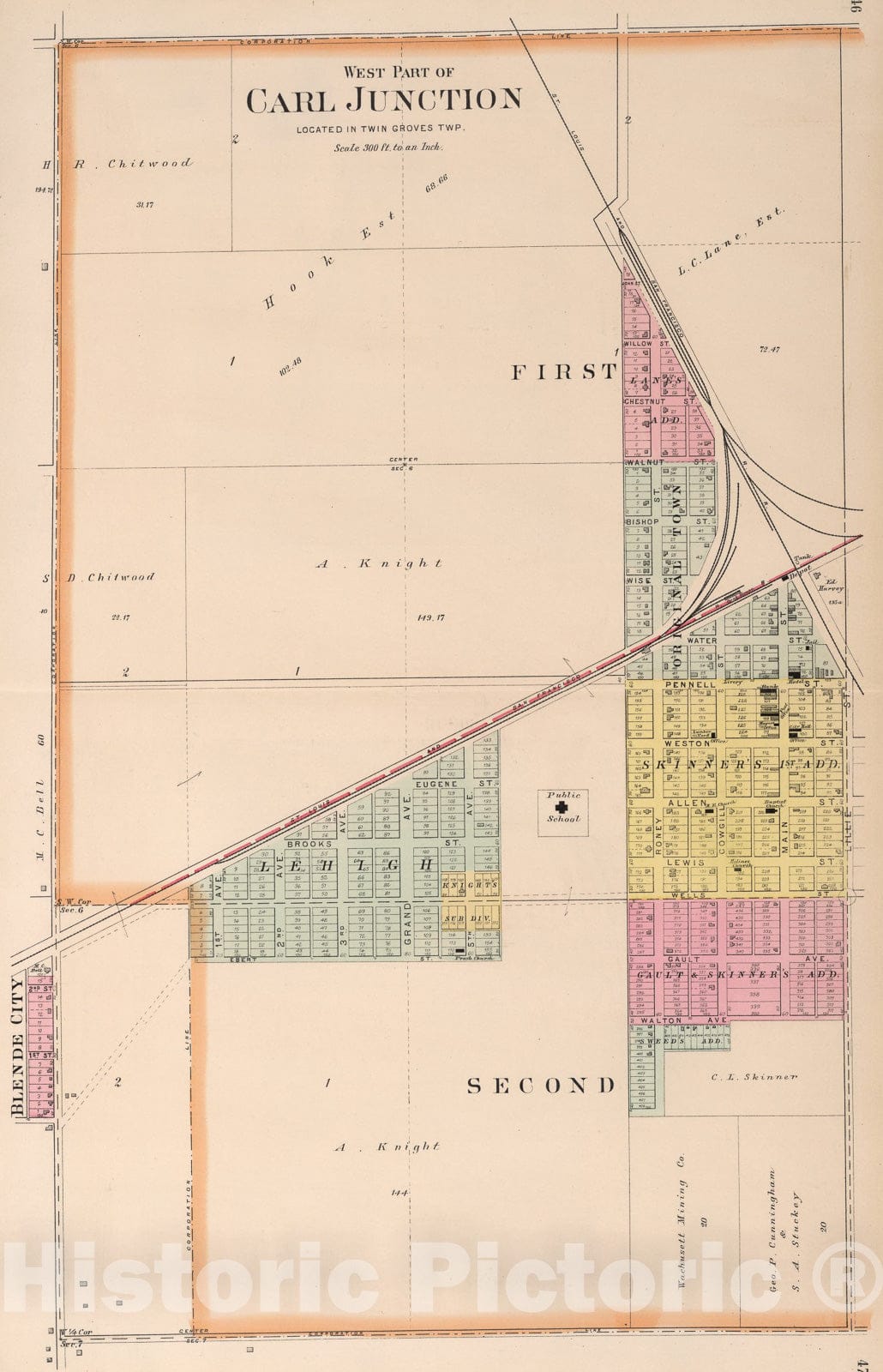 Historic Map : West Part of Carl Junction., 1895, Vintage Wall Art