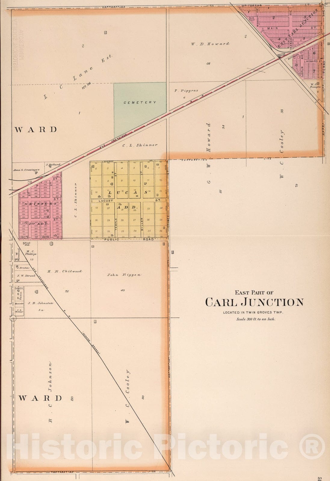 Historic Map : East Part of Carl Junction, Missouri., 1895, Vintage Wall Art
