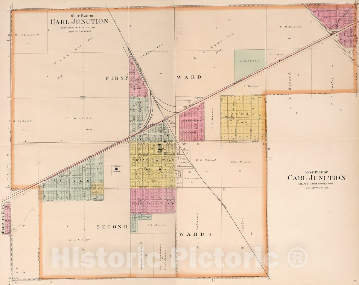 Historic Map : Composite Map: Carl Junction, Missouri., 1895, Vintage Wall Art