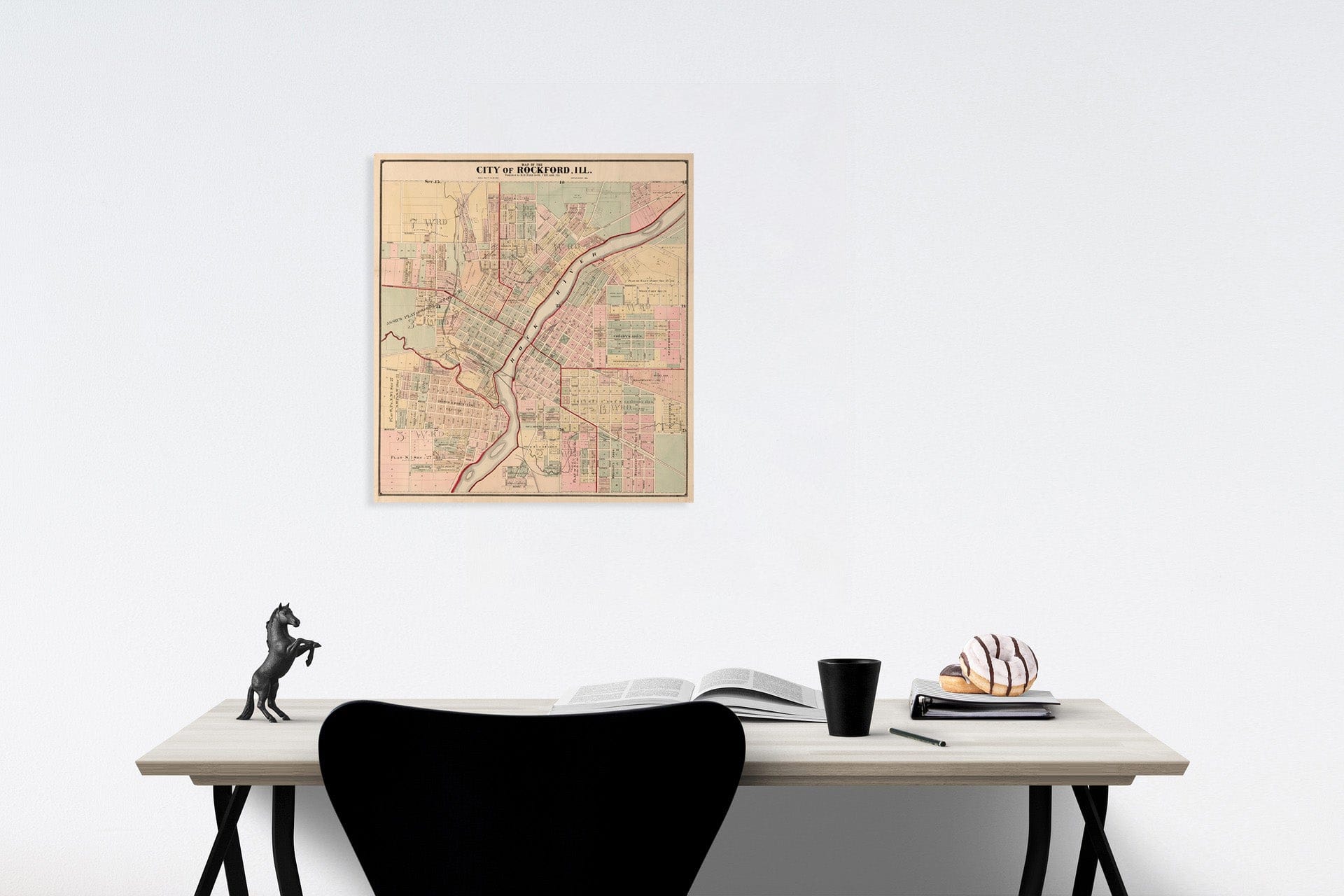 Rockford, Illinois - Property Map, 1886 - Historical Map Print