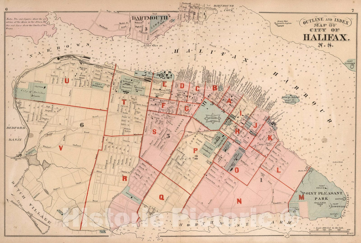 Historic Map : Index Map: Outline and Index Map of City of Halifax N.S., 1878, Vintage Wall Art