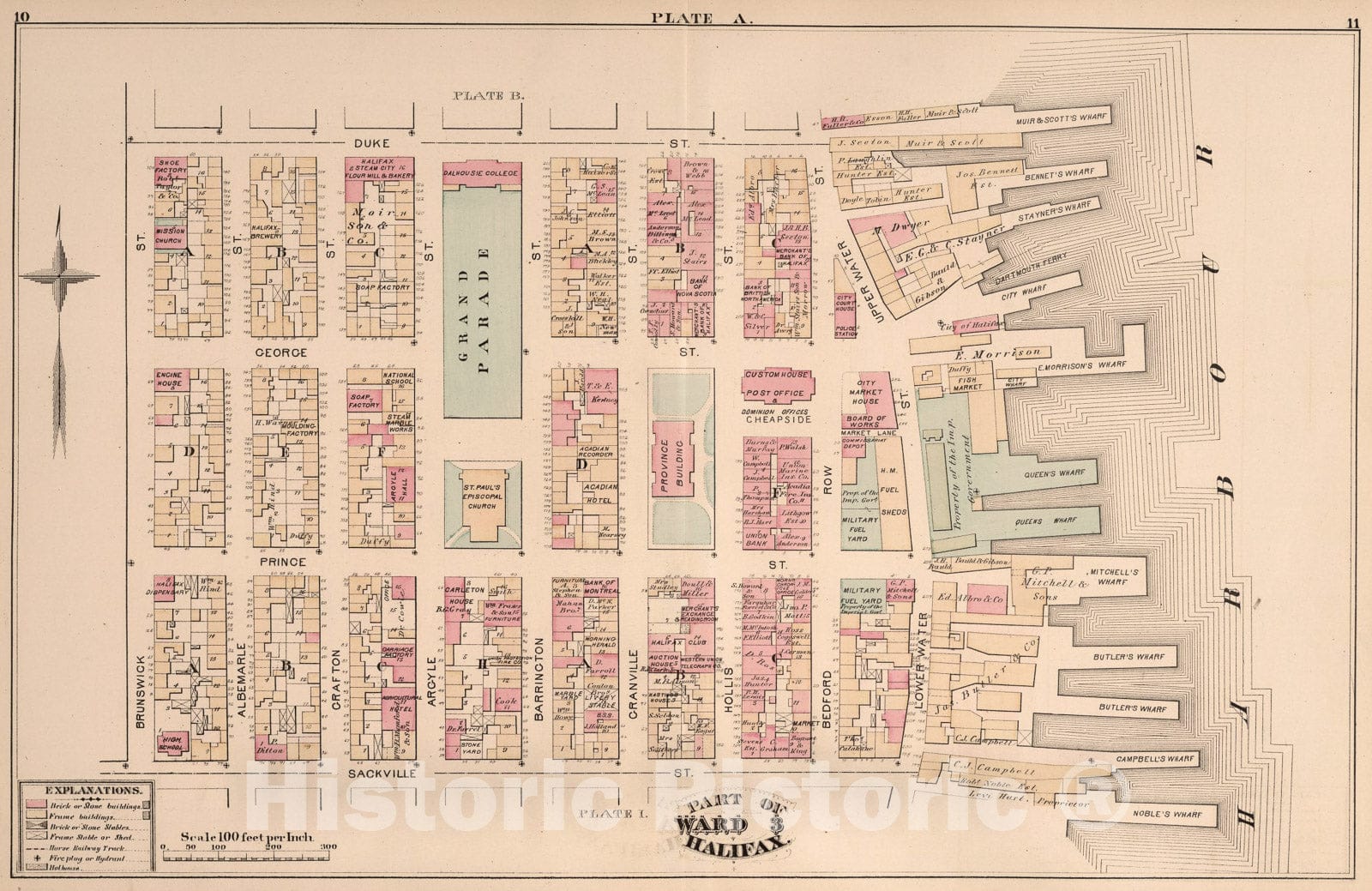 Historic Map : Plate A. Part of Ward 3, Halifax., 1878, Vintage Wall Art