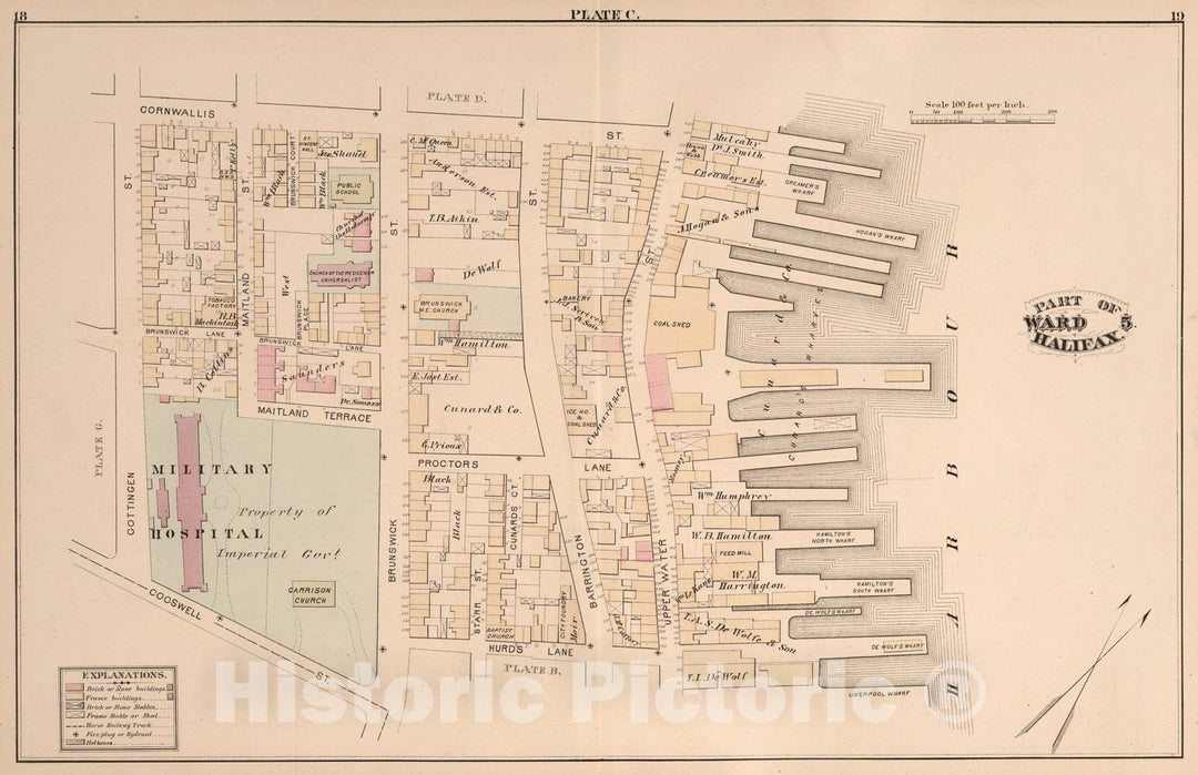 Historic Map : Plate C. Part of Ward 5, Halifax., 1878, Vintage Wall Art
