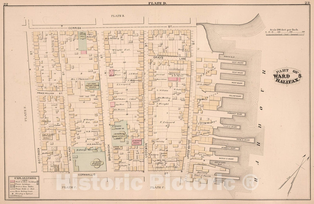 Historic Map : Plate D. Part of Ward 5, Halifax., 1878, Vintage Wall Art