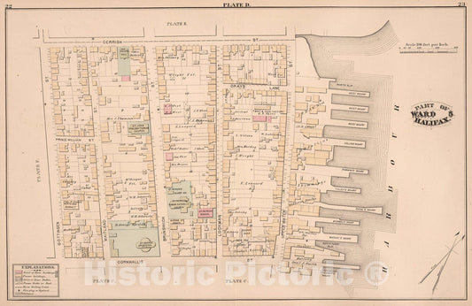 Historic Map : Plate D. Part of Ward 5, Halifax., 1878, Vintage Wall Art