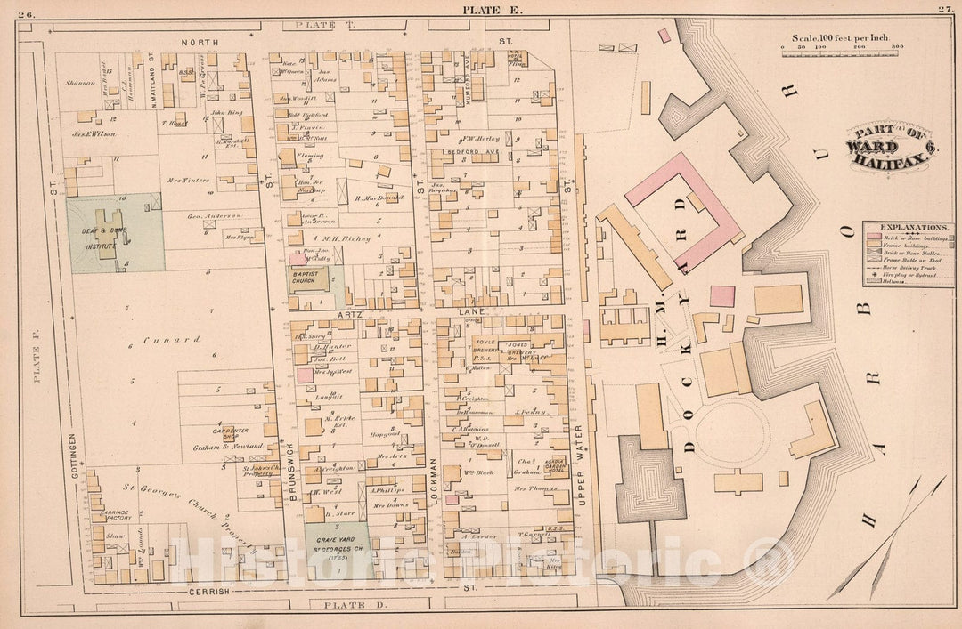 Historic Map : Plate E. Part of Ward 6, Halifax., 1878, Vintage Wall Art