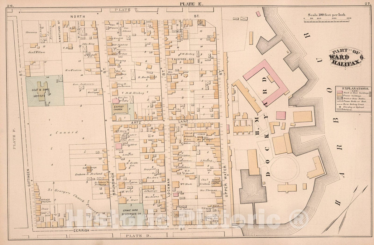 Historic Map : Plate E. Part of Ward 6, Halifax., 1878, Vintage Wall Art