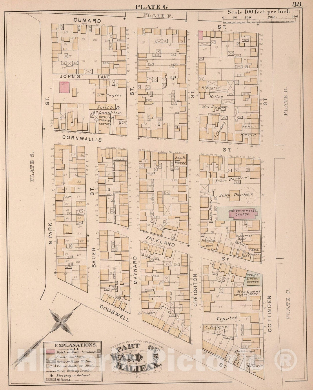Historic Map : Plate G. Part of Ward 5, Halifax., 1878, Vintage Wall Art