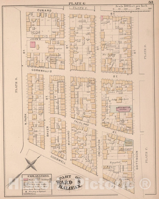 Historic Map : Plate G. Part of Ward 5, Halifax., 1878, Vintage Wall Art