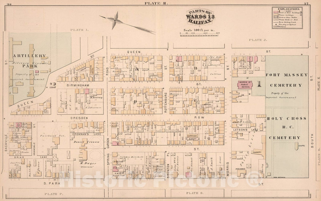 Historic Map : Plate H. Parts of Wards 1, 2, Halifax., 1878, Vintage Wall Art