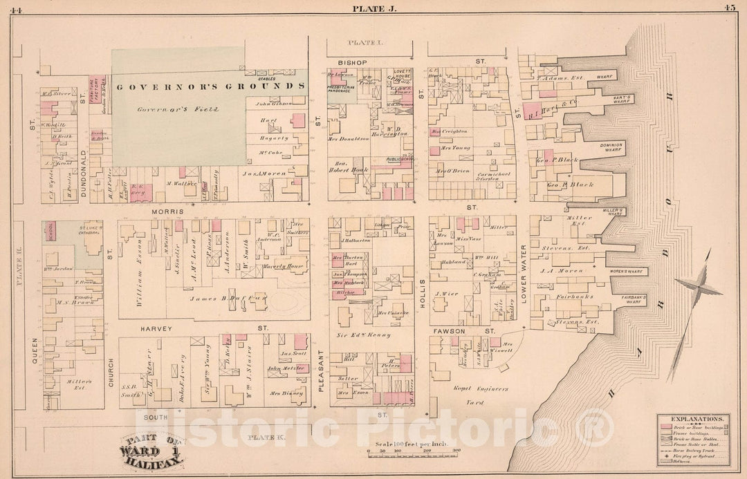 Historic Map : Plate J. Part of Ward 1, Halifax., 1878, Vintage Wall Art