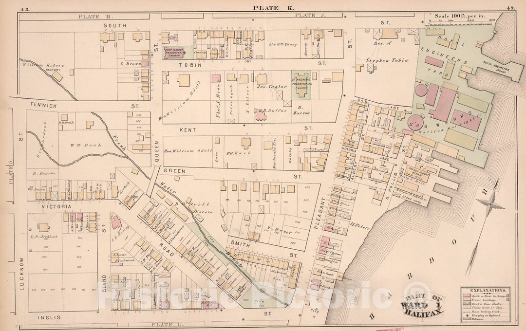 Historic Map : Plate K. Part of Ward 1, Halifax., 1878, Vintage Wall Art