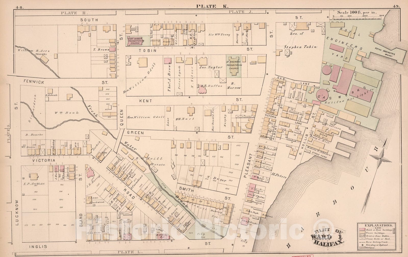 Historic Map : Plate K. Part of Ward 1, Halifax., 1878, Vintage Wall Art