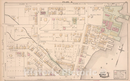 Historic Map : Plate K. Part of Ward 1, Halifax., 1878, Vintage Wall Art