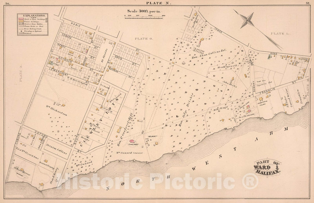 Historic Map : Plate N. Part of Ward 1, Halifax., 1878, Vintage Wall Art