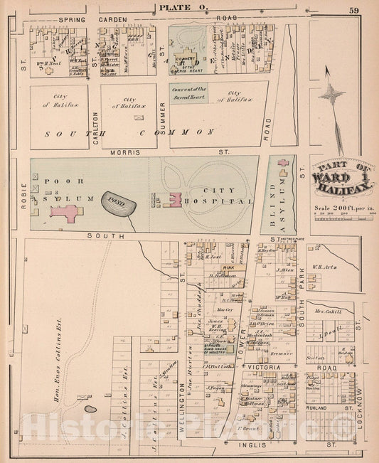 Historic Map : Plate O. Part of Ward 1, Halifax., 1878, Vintage Wall Art