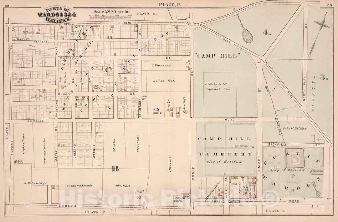 Historic Map : Plate P. Parts of Wards 2, three &4, Halifax., 1878, Vintage Wall Art