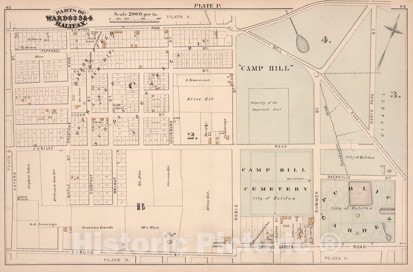 Historic Map : Plate P. Parts of Wards 2, three &4, Halifax., 1878, Vintage Wall Art