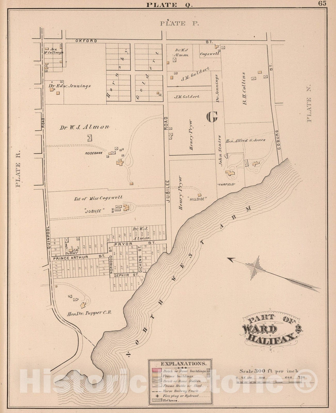 Historic Map : Plate Q. Part of Ward 2, Halifax., 1878, Vintage Wall Art
