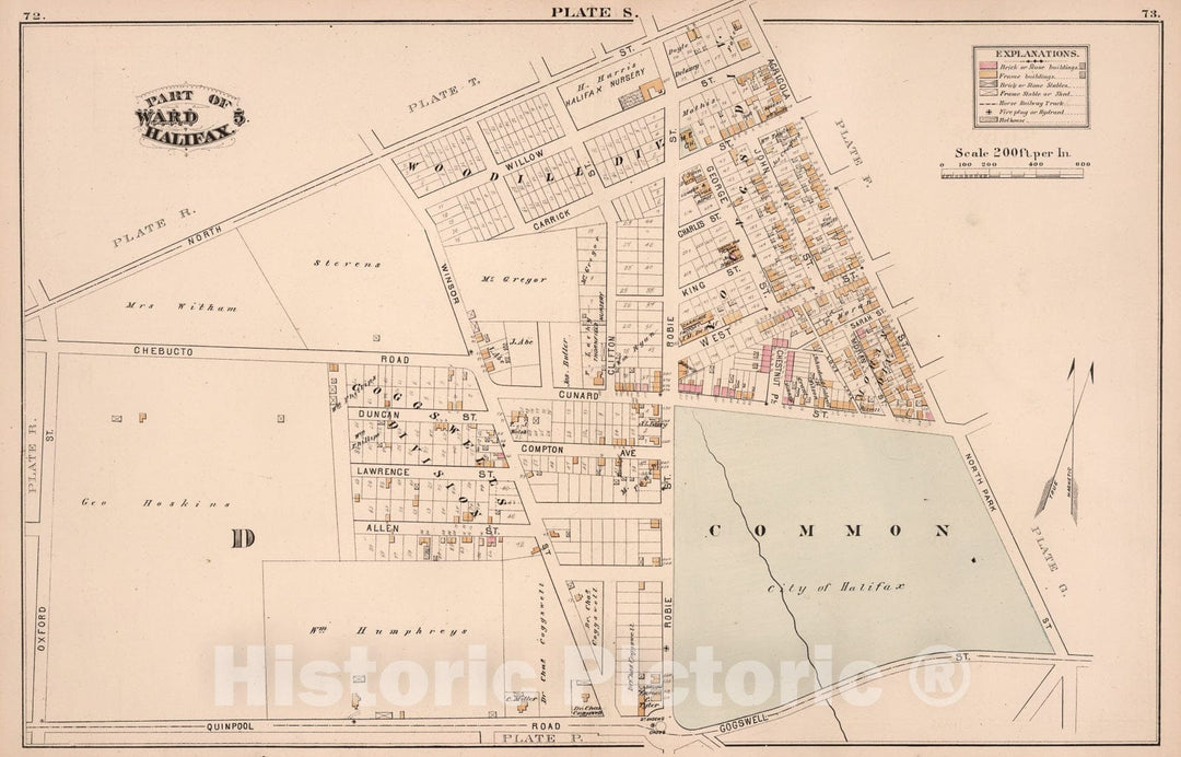 Historic Map : Plate S. Part of Ward 5, Halifax., 1878, Vintage Wall Art