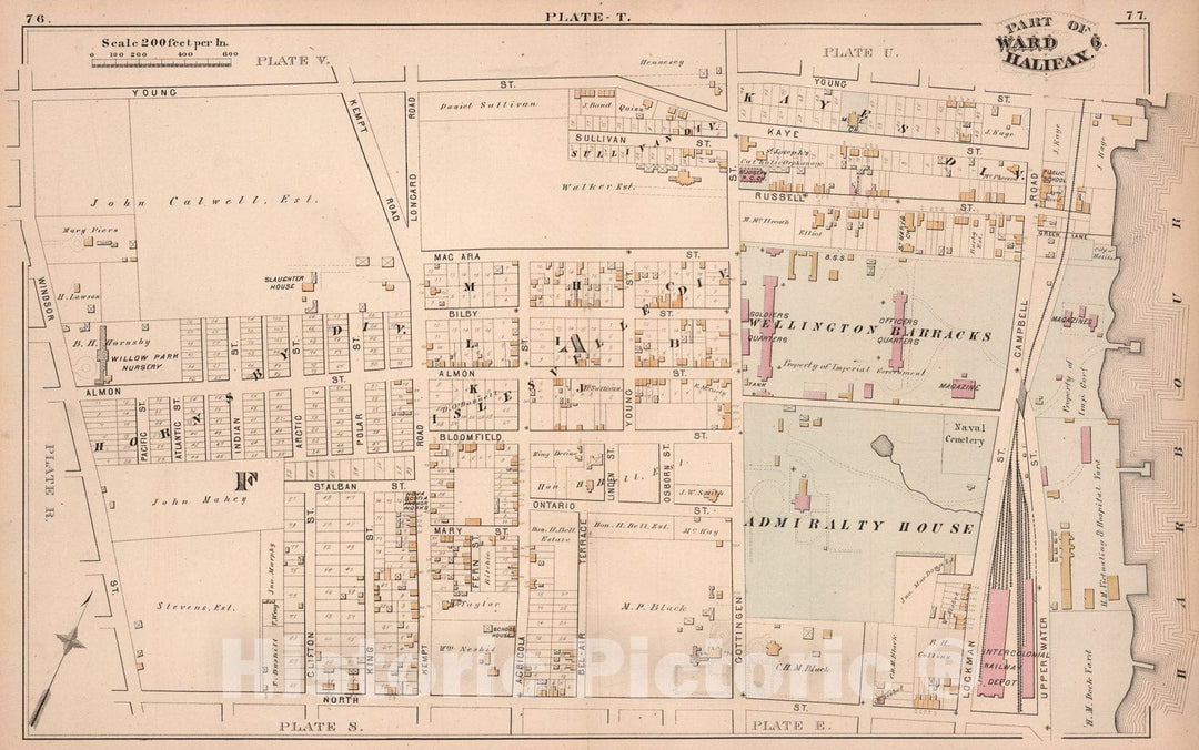 Historic Map : Plate T. Part of Ward 6, Halifax., 1878, Vintage Wall Art