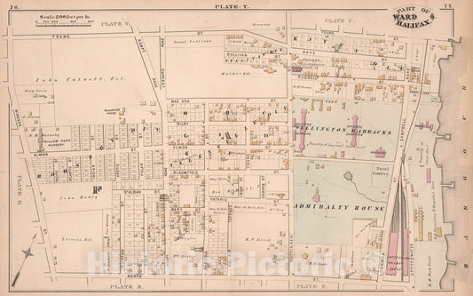 Historic Map : Plate T. Part of Ward 6, Halifax., 1878, Vintage Wall Art