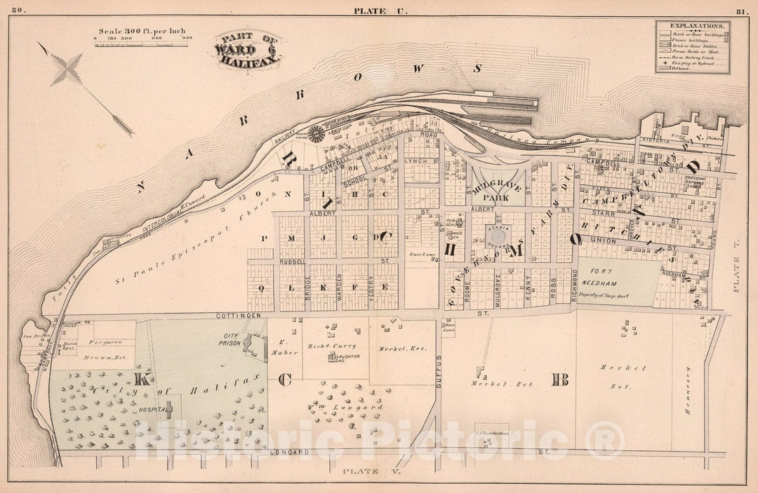 Historic Map : Plate U. Part of Ward 6, Halifax., 1878, Vintage Wall Art