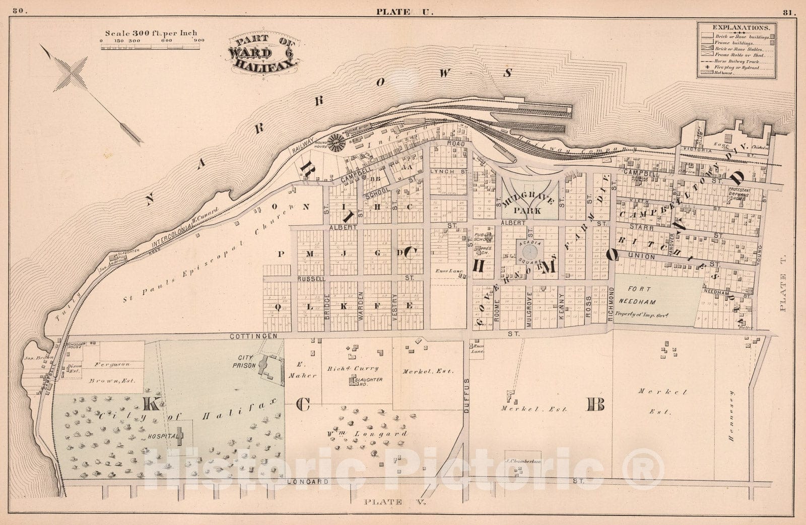 Historic Map : Plate U. Part of Ward 6, Halifax., 1878, Vintage Wall Art