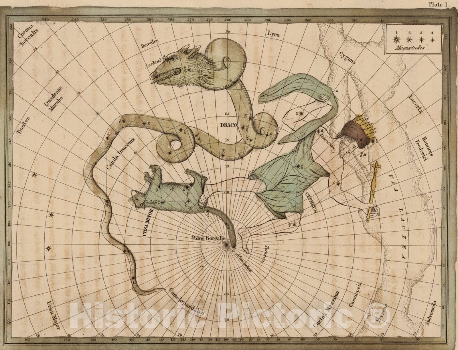 Historic Map : Constellations near Via Lactea - the Milky Way., 1824, Vintage Wall Art