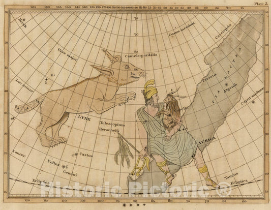 Historic Map : Constellations near the Lynx., 1824, Vintage Wall Art