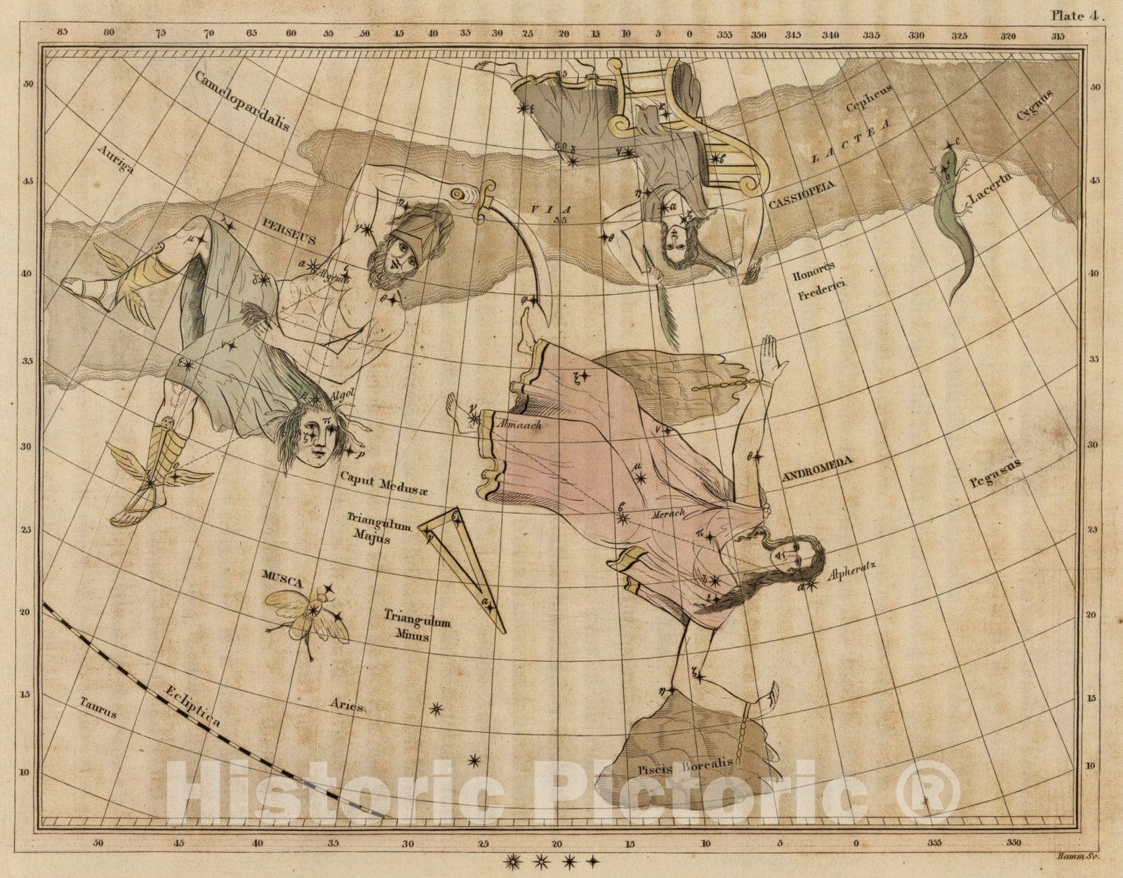 Historic Map : Constellations near Perseus., 1824, Vintage Wall Art