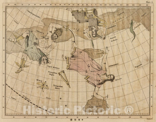 Historic Map : Constellations near Perseus., 1824, Vintage Wall Art