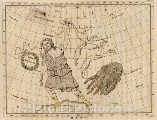 Historic Map : Constellations near Corona Borealis., 1824, Vintage Wall Art