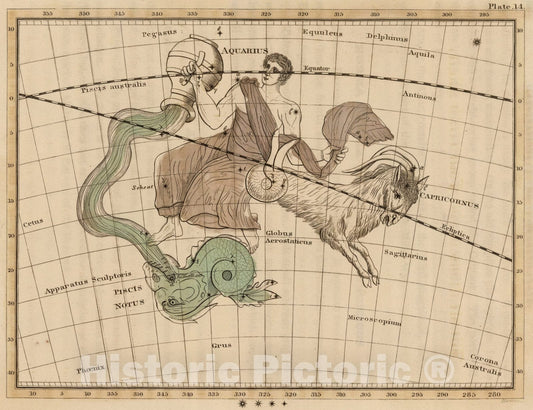 Historic Map : Constellations near Capricornus., 1824, Vintage Wall Art
