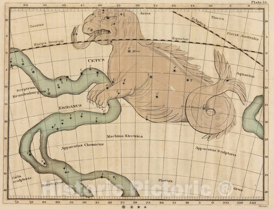 Historic Map : Constellations near Cetus., 1824, Vintage Wall Art