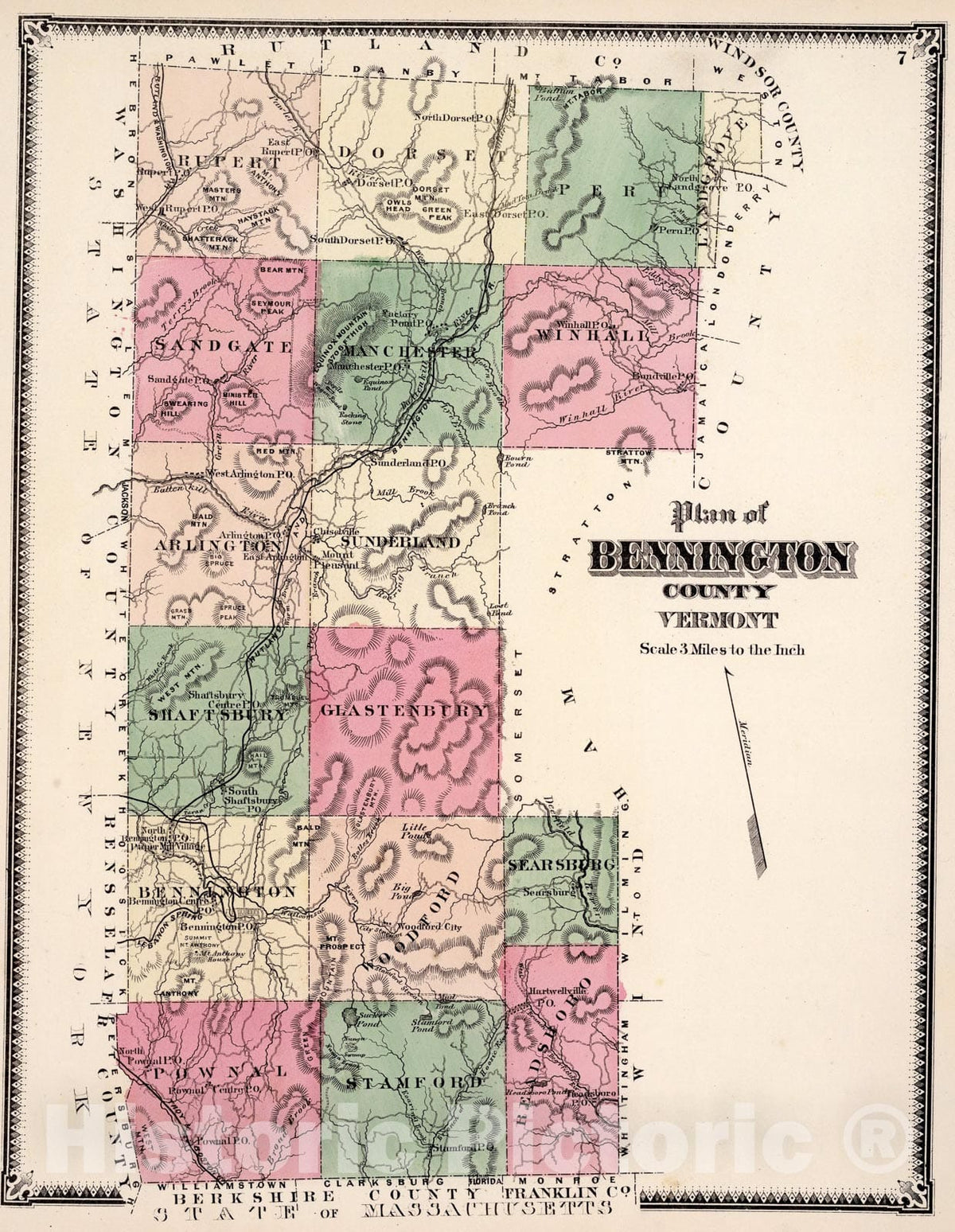Historic Map : Bennington County, Vermont., 1869, Vintage Wall Art