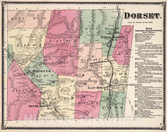Historic Map : Dorset, Bennington County, Vermont., 1869, Vintage Wall Art