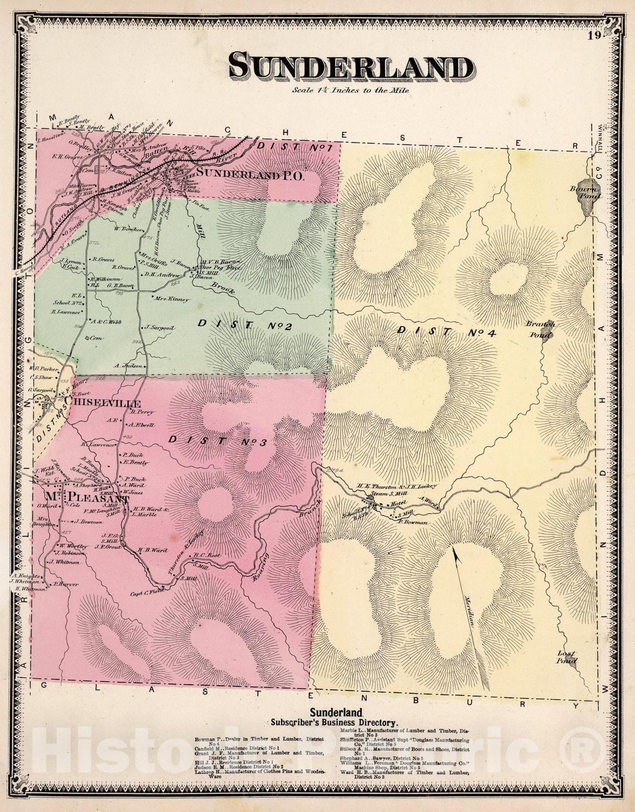 Historic Map : Sunderland, Bennington Cunty, Vermont., 1869, Vintage Wall Art