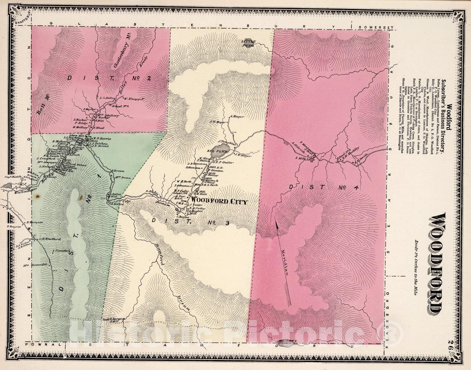Historic Map : Woodford, Bennington County, Vermont., 1869, Vintage Wall Art