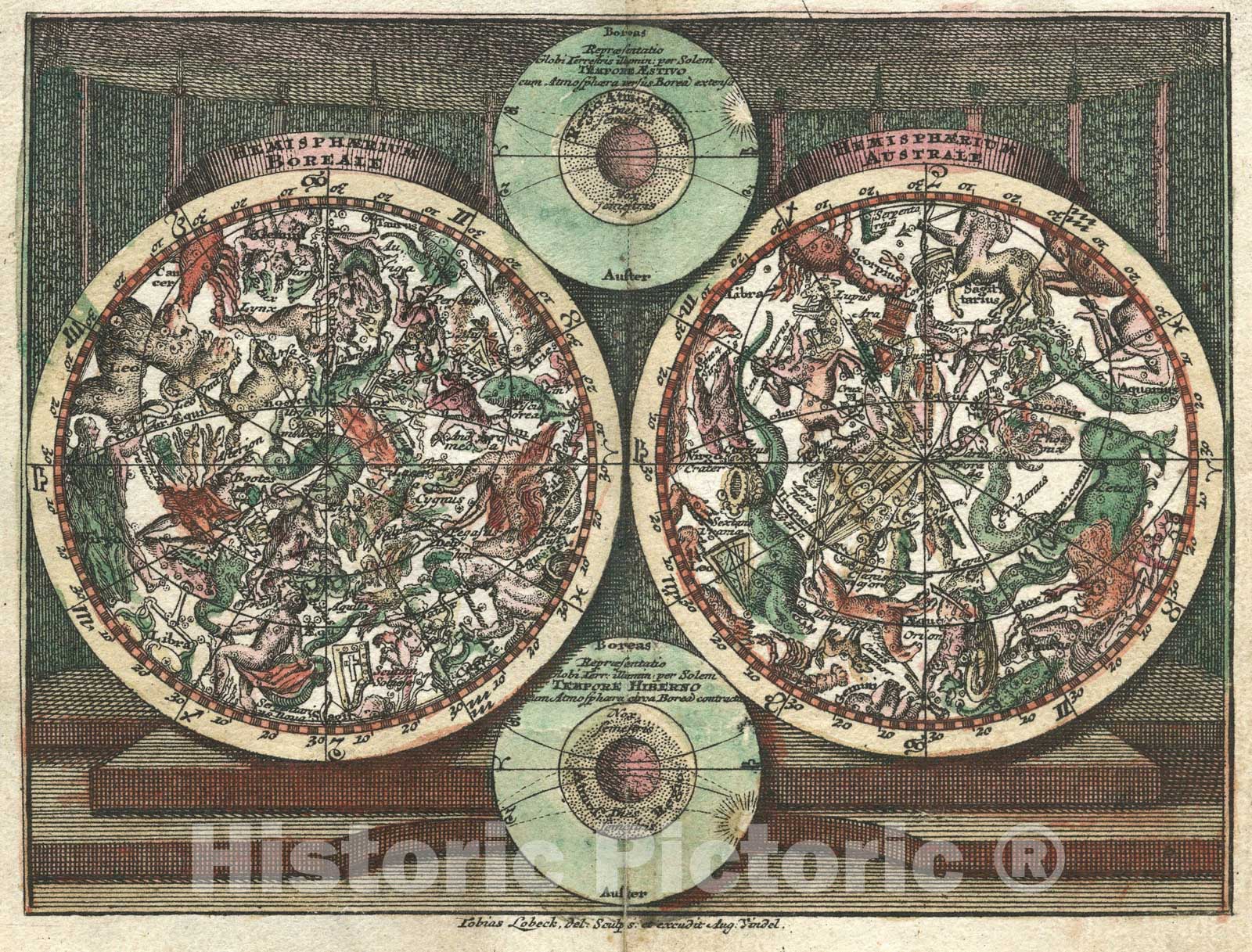 Historic Map : Hemisphaerium Boreale - Hemisphaerium Australe, 1762, Vintage Wall Art