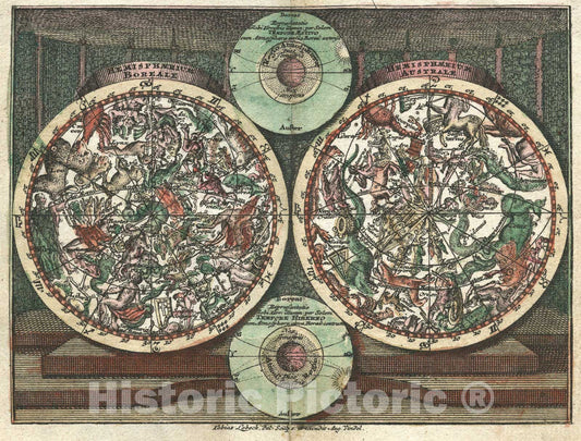 Historic Map : Hemisphaerium Boreale - Hemisphaerium Australe, 1762, Vintage Wall Art