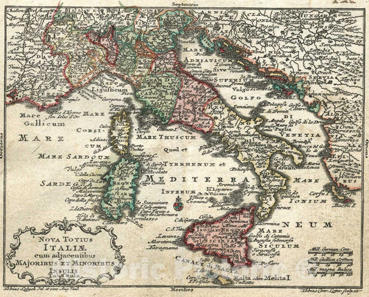 Historic Map : Nova Totius Italiae cum Adjacentibus Majoribus et Minoribus Insulis Tabula, 1762, Vintage Wall Art