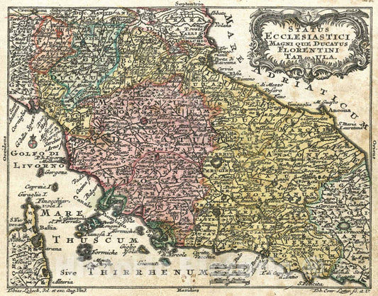 Historic Map : Status Ecclesiastici, Magni Que Ducatus Florentini Tabula, 1762, Vintage Wall Art