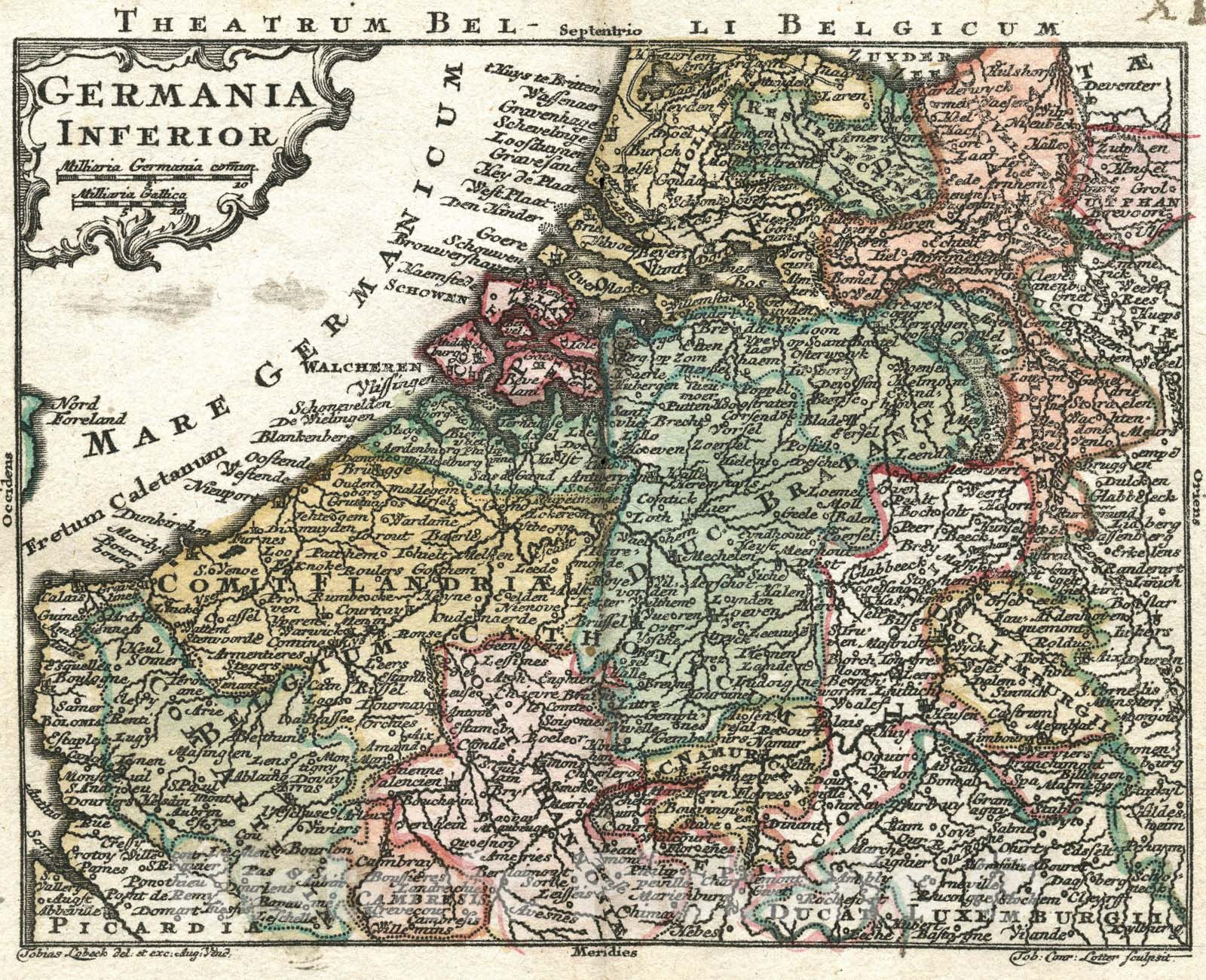 Historic Map : Germania Inferior. Theatrum Bel-li Belgicum, 1762, Vintage Wall Art