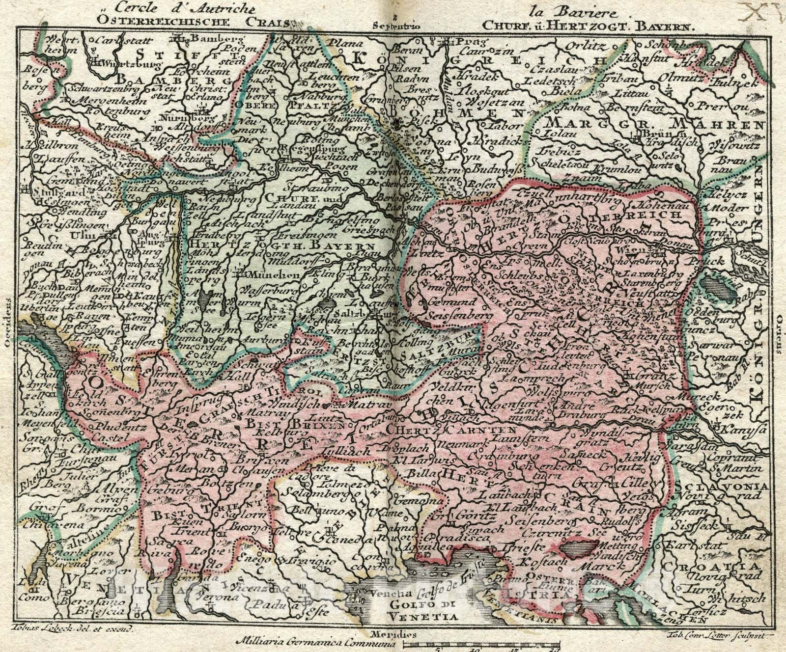 Historic Map : ?sterreichische Crais, Churf. u. Hertzogt Bayern, 1762, Vintage Wall Art
