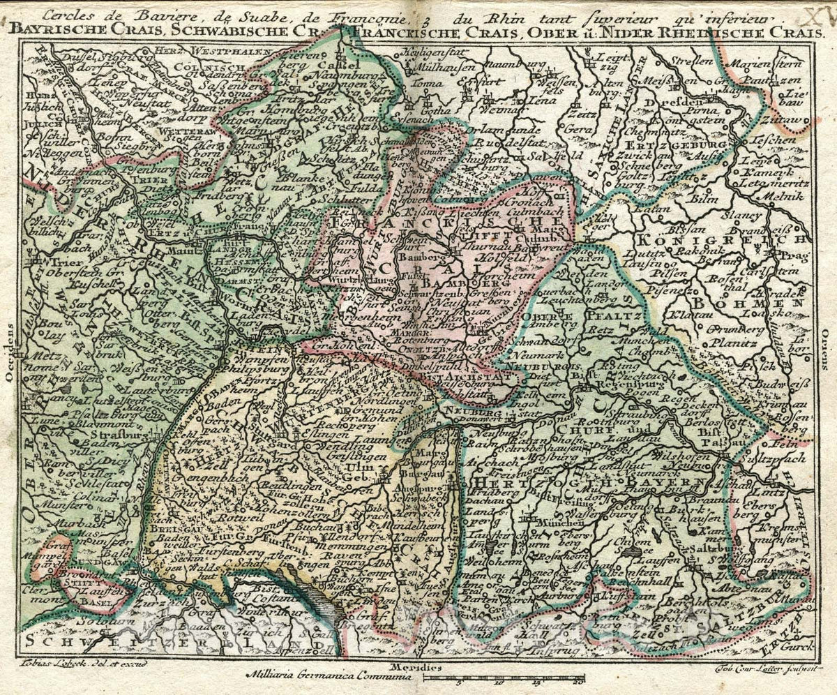 Historic Map : Bayerische Crais, Schwabische Cr., 1762, Vintage Wall Art